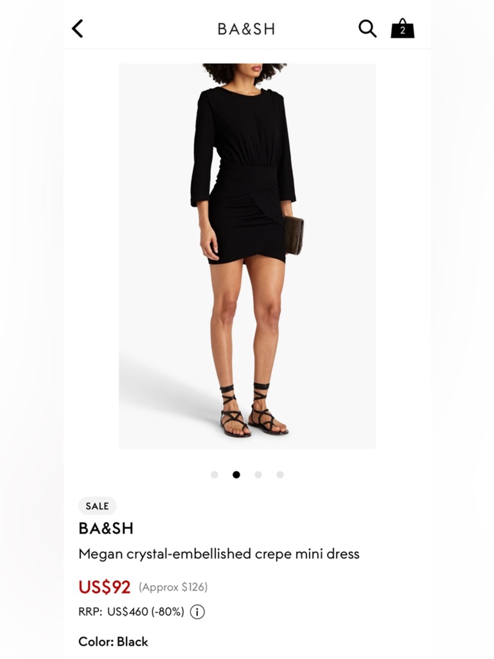 ba&sh Black Long-Sleeve Ruched Mini Dress